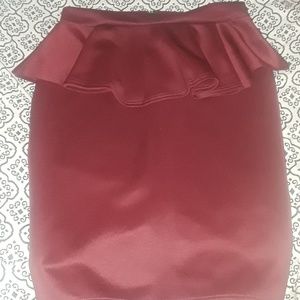 Burgundy peplum skirt